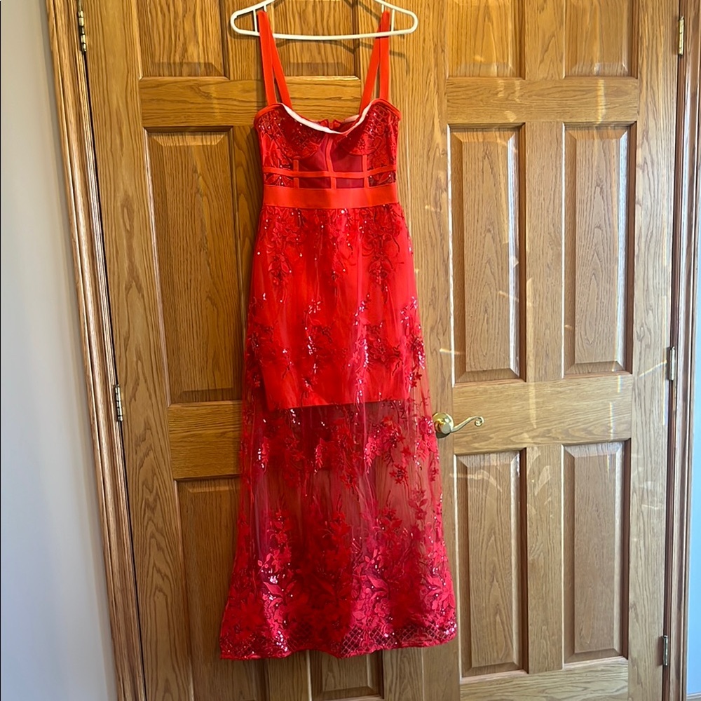 Stunning Red Floral Embroidered Dress